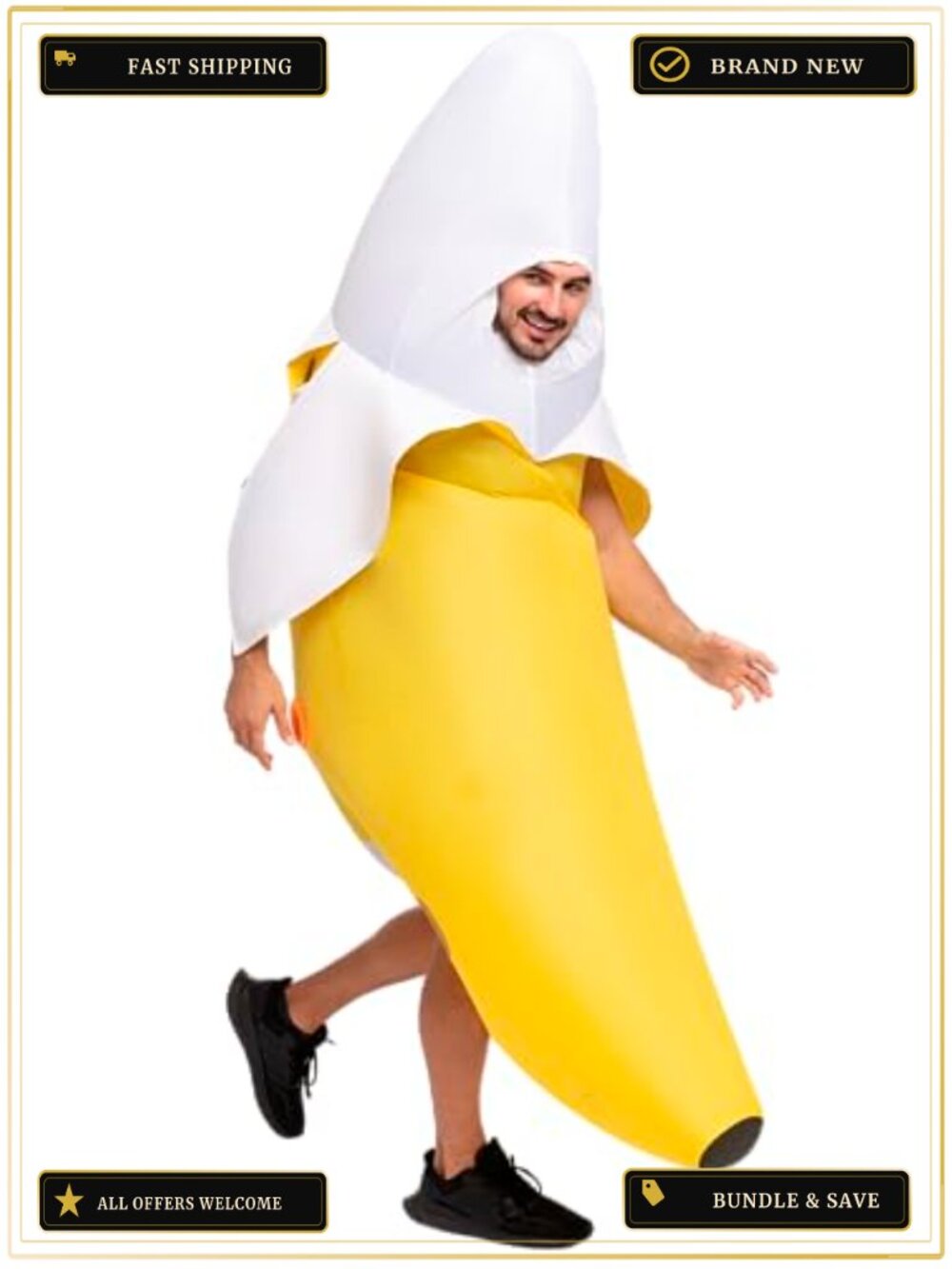 Adult Inflatable Banana Costume Full Body Blow Up Halloween Party Suit